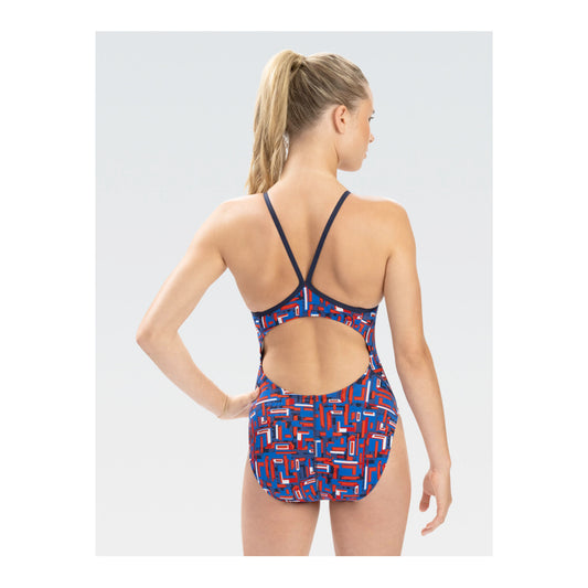 Bella Terra Dolfin Reliance Bionic Red, White, and Blue V-Back One Piece